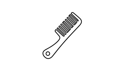 A simple outline of a comb with a handle and teeth represents hair care, styling, and personal grooming tools.