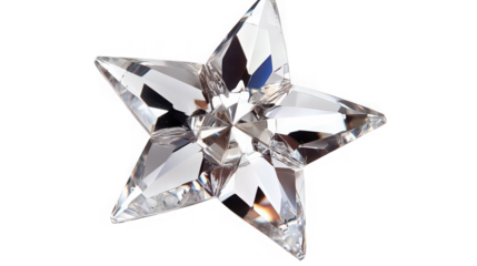 A sparkling crystal star shines brightly against a dark background