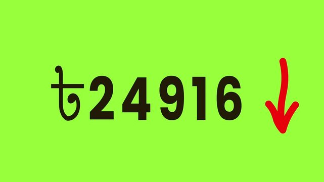 Animated countdown sequence displaying currency value fluctuations against bright lime green background representing financial data tracking and market trends