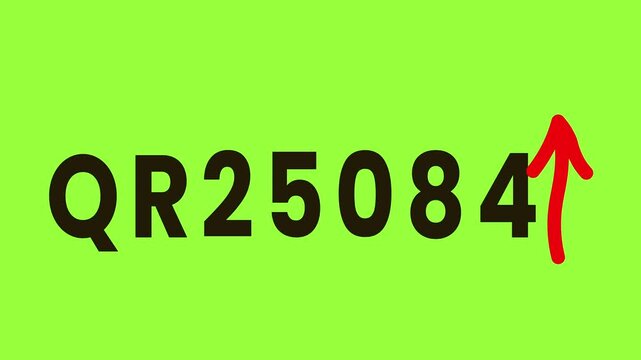 A vibrant green background displays a black alphanumeric code that dynamically changes and increases, with a red arrow appearing and pointing upwards to signify growth and positive trend