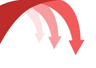3 Red Business Arrow Curving Down After Rise Representing Global or Mass Sudden Loss and Market Crash