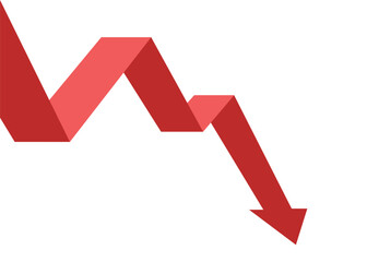 Red Zigzag Business Arrow Falling Down Representing Loss, Decline, and Continuous Downtrend