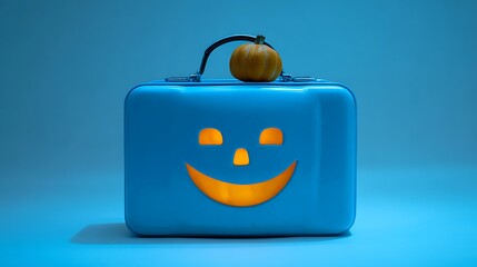 Smiling orange Halloween jack o lantern pumpkin illustration on autumn theme with spooky cartoon face decoration
