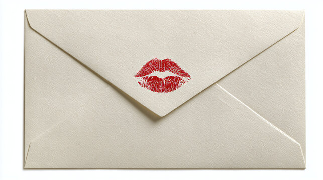 A romantic envelope with a lipstick kiss mark, representing love and affection. It has a cream color and shows intimacy