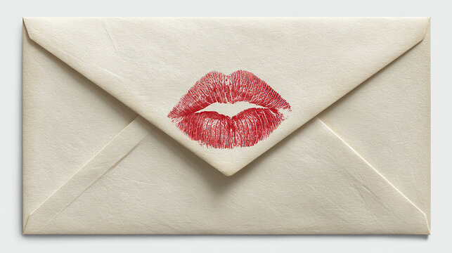 A romantic envelope sealed with a kiss, perfect for expressing love and affection