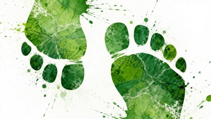 Green footprint art on white background