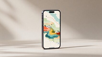 Smartphone displaying colorful map