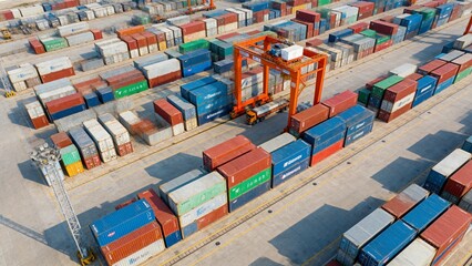 Aerial view of a container port