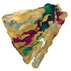 Abstract Fluid Art with Gold Veins and Emerald Green in Triangle Shape, Background Removal, Cut-out