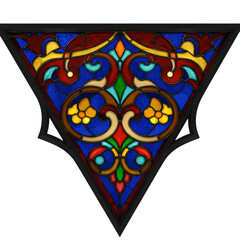 Ornate Stained Glass Window Panel with Floral Motif, PNG with Alpha Channel, Isolated Subject