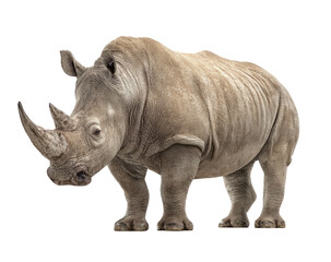 Obraz premium Isolated rhino, side view, light skin, wrinkled texture against black background