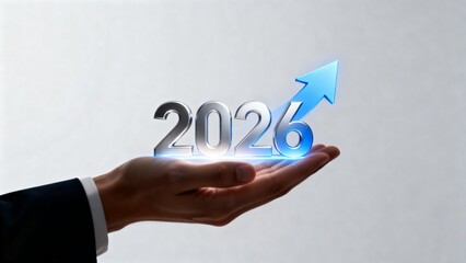 Hand holding 2026 with upward arrow