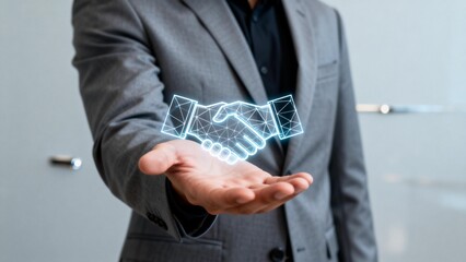 Businessman with holographic handshake
