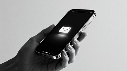 Hand holding smartphone with email icon