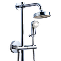 Dual Head Polished Chrome Shower Fixture for Modern Bathroom, PNG with Alpha Channel, Cut-out