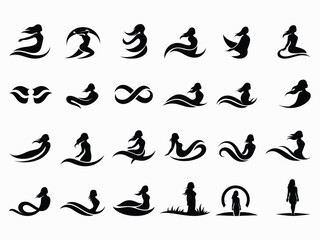 Women Silhouette Wave Icon Bundle &mdash; Flowing Motion Feminine Shape Minimal Vector Collection