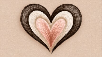 Pixelated Heart Shape In Layers With Pink Center On Speckled Beige Background