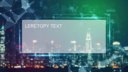 Futuristic Cityscape with Digital Network Overlay and Copy Space