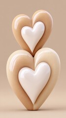 Two Stacked Heart Shaped Cookies With White Icing Center On A Soft Beige Background