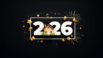 2026 Illustration with Golden House Icon