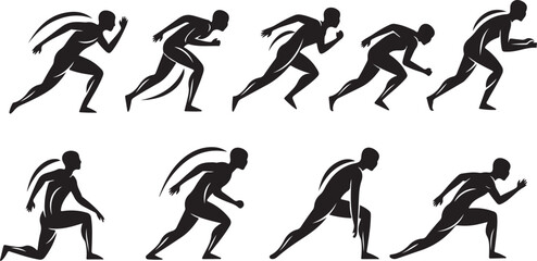 Runner Silhouettes in Various Sprinting Positions