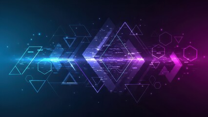Abstract Geometric Shapes and Light Trails, Digital Art, Futuristic Technology Background