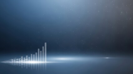 Financial Growth Bar Chart with Glowing Light on Reflective Surface copy space