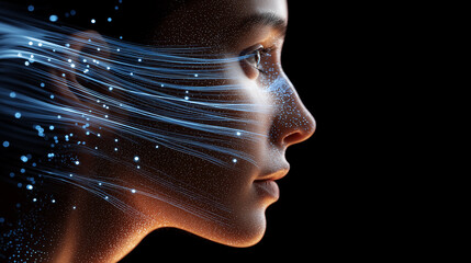 Close-up of a human eye emitting colorful light rays, symbolizing vision, perception, and advanced digital technology.
