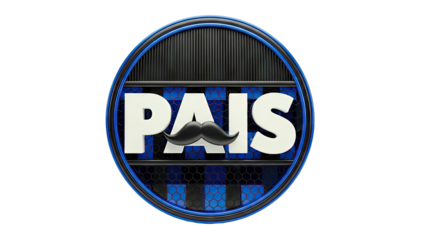 3D PAIS logo with mustache and blue/black design