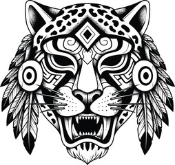 Obraz premium Tribal Jaguar Graphic Art Black and White Wild Animal Design