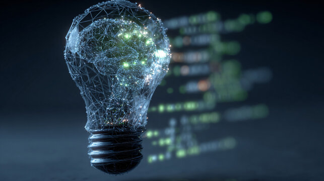 Artificial Intelligence Digital Brain with Green Glowing Network - Powered by Adobe