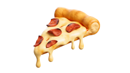 Cheesy pepperoni pizza slice isolated on transparent background