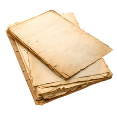 Pile of distressed historical manuscripts featuring isolated subject and transparency