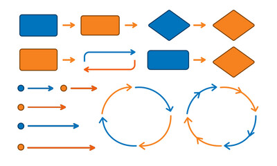 Flowchart Diagram Elements Set,  Flat Vector Process and Decision Shapes