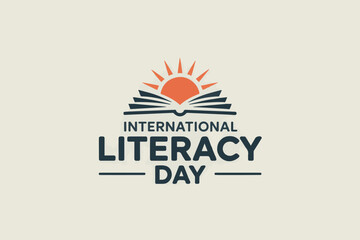 International literacy day concept logo design graphic showing open book and rising sun symbol