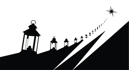 Fototapeta premium Guiding lights illuminate a path towards a distant star, symbolizing hope and aspiration.