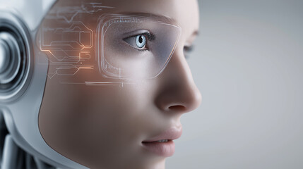 Close-up of a human face with cybernetic implants, symbolizing artificial intelligence integration, transhumanism, and future identity.
