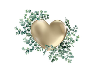 Eucalyptus Leaves Heart Design on Transparent Background
