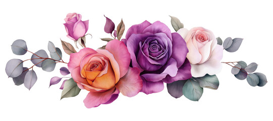Colorful Watercolor Flowers on Transparent Background