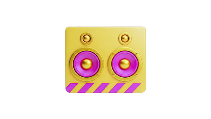 3D render of a yellow speaker with pink accents