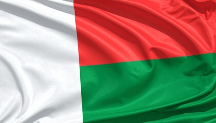 Obraz premium The national flag of Madagascar with vertical white band and horizontal red and green stripes, symbolizing identity and heritage.