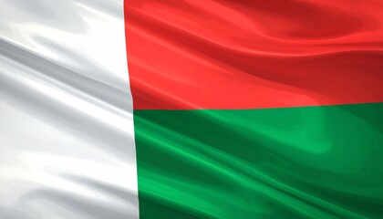 Obraz premium The national flag of Madagascar with vertical white band and horizontal red and green stripes, symbolizing identity and heritage.