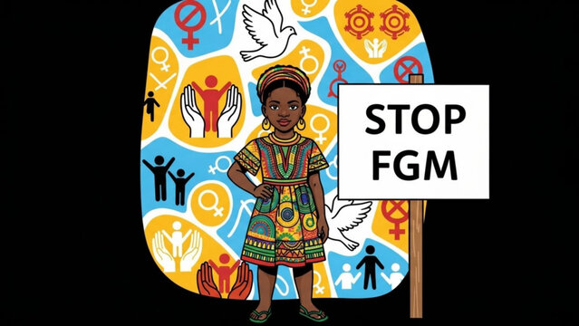 Young girl stands against female genital mutilation illustration of empowerment and human rights advocating for change