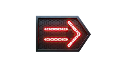 Illuminated Red Arrow Sign with Hexagonal Pattern