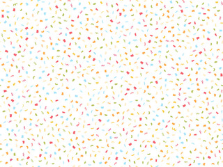 Seamless pattern of small colorful confetti pieces and streamers