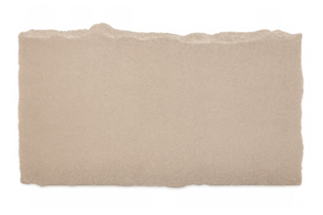 Beige torn paper piece with ripped edge texture, creating a blank note element for craft and design on transparent background