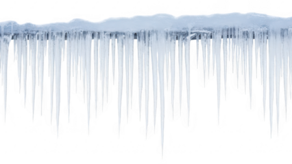 Abstract icy icicle formations hanging from a top edge with a textured wintery background for seasonal design isolated on transparent background
