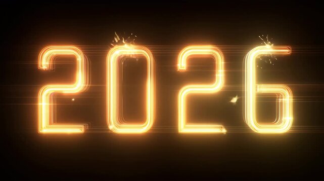 ネオン発光で表現した2026の数字、未来的なタイポ