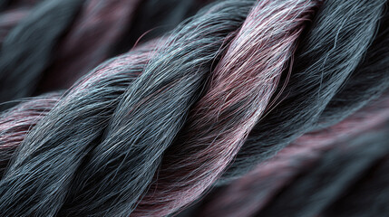 Close up shot of a twisted rope showcasing its texture and intricate details. The rope appears strong and durable, suggesting a variety of uses