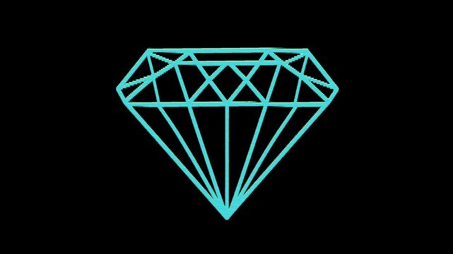 A vibrant cyan outline of a faceted diamond against a stark black background, showcasing geometric precision and a minimalist design.